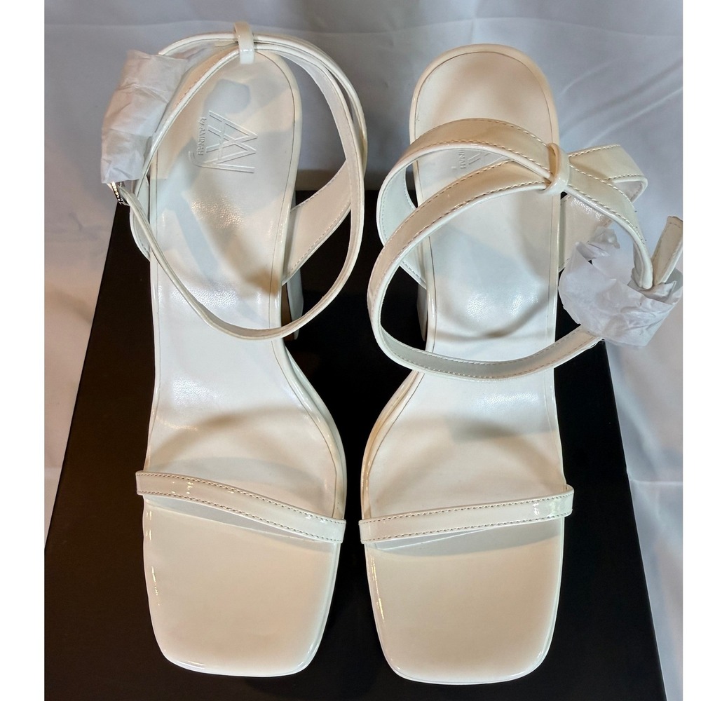 AW by Aminah Tina White Patent Square Toe Platform Block Heel Sandals Womens 9